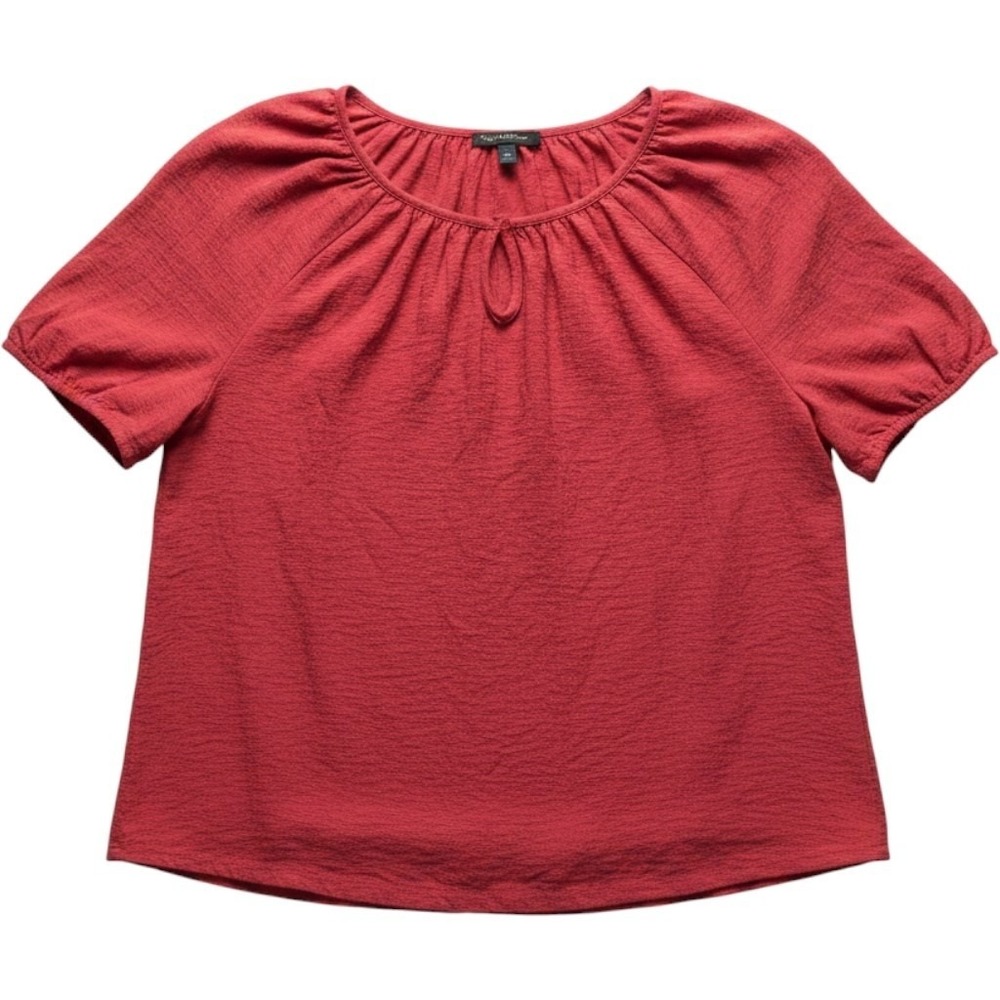 Banana Republic Blouse Womens Medium Red Scoop Neck Short Sleeve Textured Top
